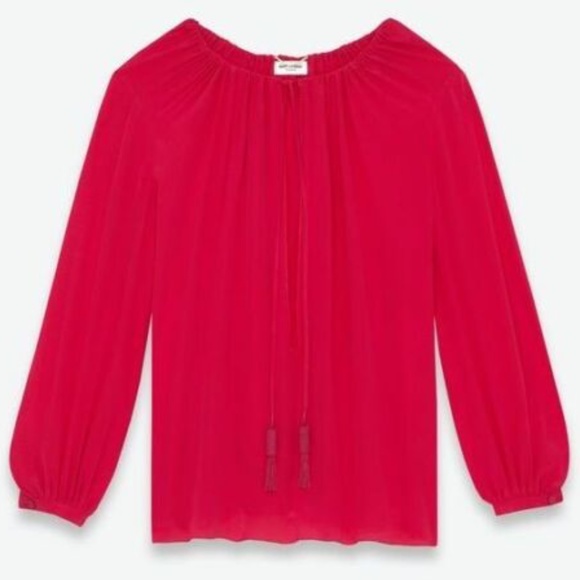 SAINT LAURENT SIGNATURE PAYSANNE BLOUSE IN PINK - Picture 1 of 11